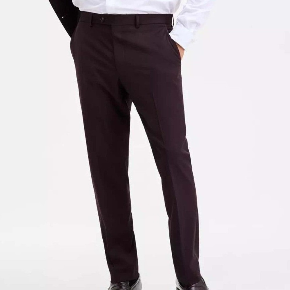 NWOT Ted Baker Dress Pants Men's 42W x 30L Red Burgundy Wool Blend Flat Front
